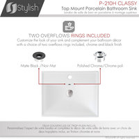 STYLISH 19 3/4'' Rectangular Undermount Porcelain Bathroom Sink Two Overflow