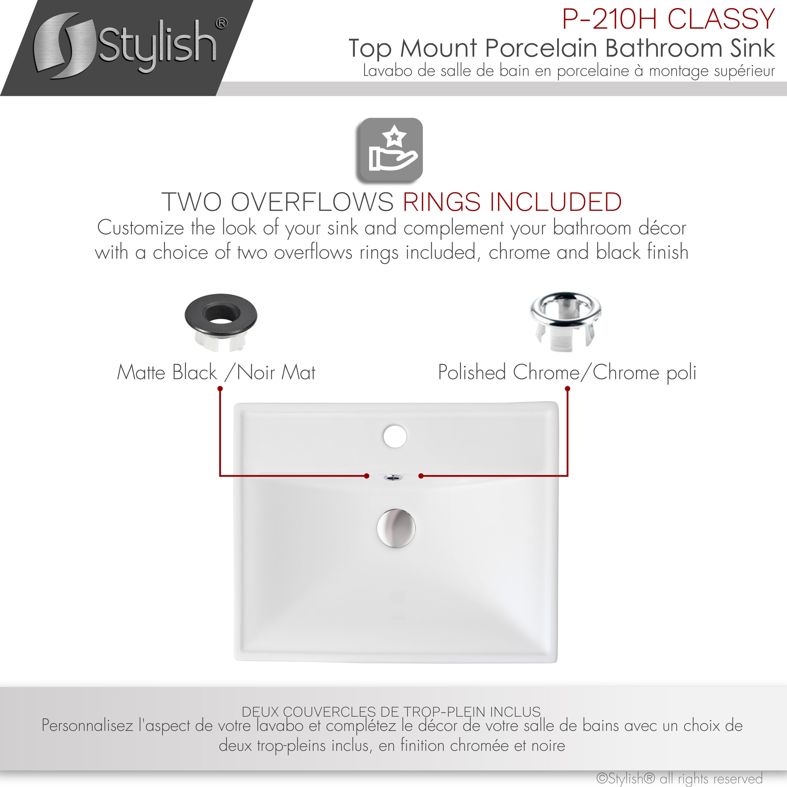STYLISH 19 3/4'' Rectangular Undermount Porcelain Bathroom Sink Two Overflow