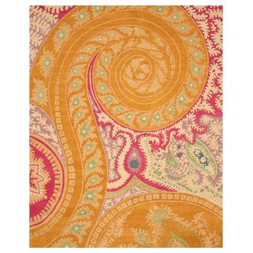 EORC Hand-tufted Wool Orange Transitional Floral Paisley Rug, Round 6'x6'