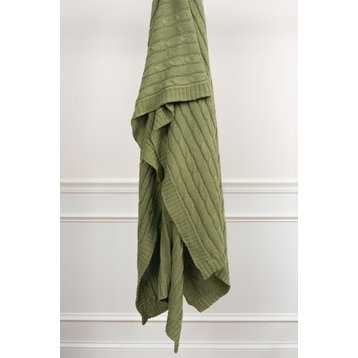 Cableknit Throw - Olive Green