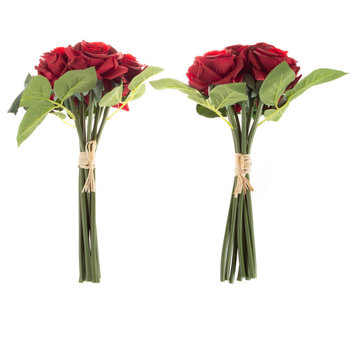 18-Piece Artificial Open Rose Bundles Real Touch Fake 11.5" Flowers With Stems