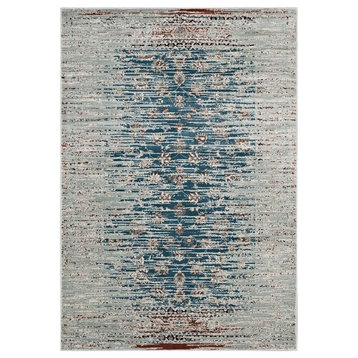 Hesper Distressed Contemporary Floral Lattice 8'x10' Area Rug, Teal, Beige/Brown