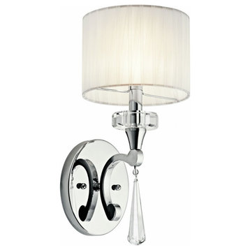 Steel 1 Light Crystal Accent Sconce in Glam Style Fabric Shade and Chrome
