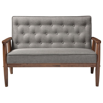 Sorrento Retro Upholstered Wooden 2-Seater Loveseat, Gray Fabric