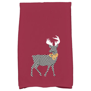 Merry Deer Decorative Holiday Animal Print Hand Towel, Cranberry