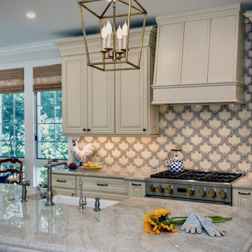 Curved Island with Farm Sink and Custom Hood - Detail