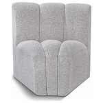 Meridian Furniture - Arc Upholstered Modular Component, Gray, 1-Piece: Curved Corner, Boucle Fabric - Give your living room or den the perfect blend of style and versatility with this Arc boucle fabric curved corner chair. Part of the Arc modular furniture collection, this chair comes upholstered in rich grey boucle fabric and features deep channel tufting that adds a touch of luxury while enhancing comfort and support. A seamless combination of form and function, this chair can be used with other Arc pieces to create a myriad of configurations in your well-curated room.
