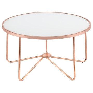 Acme Alivia Coffee Table, Frosted Glass and Rose Gold