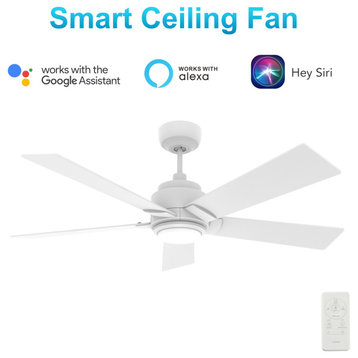 CARRO Modern LED Ceiling Fan with Remote and Dimmable Light, White, 56"