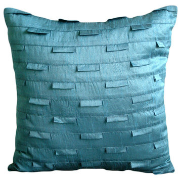 Pintucks 12"x12" Silk Teal Throw Pillows Cover, Sophistication