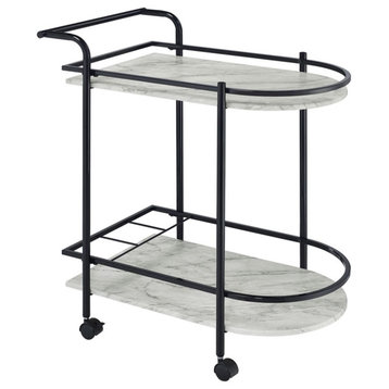 Pemberly Row Contemporary Metal Rack Bar Cart with Casters in Black