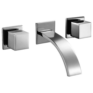 Chrome Two Square Handle Angular Design Modern Wall Mount Lavatory Faucet