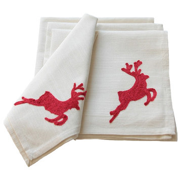 Reindeer Crewel Holiday Reindeer Napkins, 20x20, Set of 4