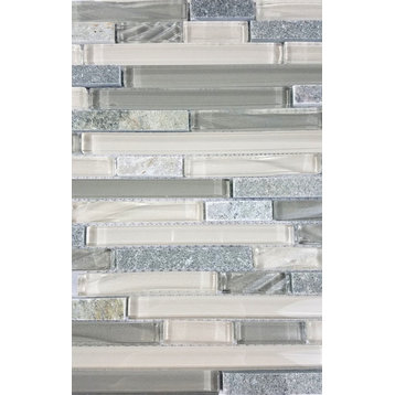 New Era II 11.75 in x 15.5 in Glass and Stone Linear Mosaic in Shell Grey