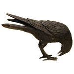 Bronze West Imports - Black Raven, D - The "Raven" with its head curled under is almost lifelike in the manner in which it has been cast. In a dark patina, this raven sculpture is a great addition to your home or garden.