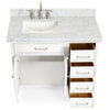 Kensington 43" Bath Vanity, White With Marble Top, Carrara White/White Basin