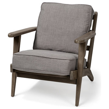 Olympus II Brown Velvet with Dark Brown Solid Wood Frame Accent Chair, Gray Fabric/Medium Brown Frame