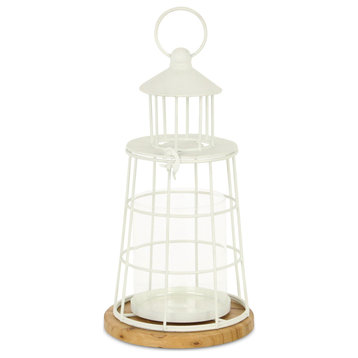 Caler White Lighthouse Styled Metal Lantern - Small