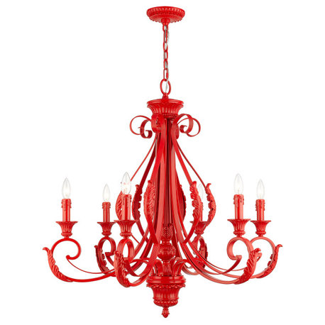 6 Light Shiny Red Large Chandelier