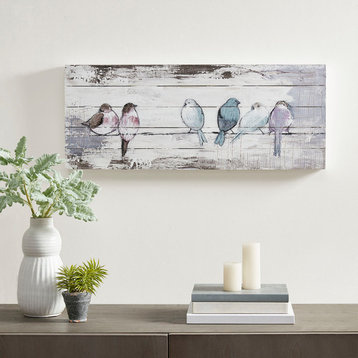 Madison Park Perched Birds Hand Painted Wood Plank Panel Wall Decor