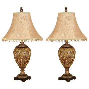 Set of 2 Gold Polystone Rustic Table Lamp, 30" 58098
