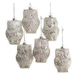 Winter Owl Ornaments - Set of 6 - New - Christmas Ornaments