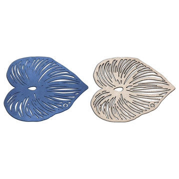 Double-Sided Blue Leaf Coasters Set Of 4