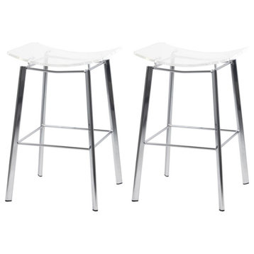 Fox Hill Trading Pure Decor 24" Metal Barstools in Clear/Chrome (Set of 2)