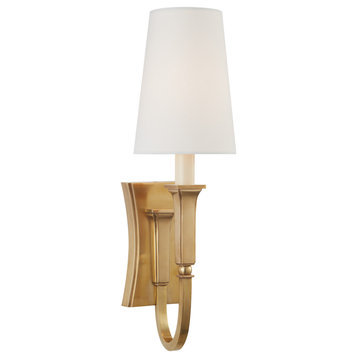 Delphia Small Single Sconce in Hand-Rubbed Antique Brass with Linen Shade