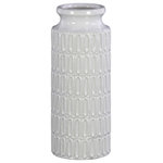 Urban Trends Collection - Urban Trends Ceramic Round Vase With White Finish - Ceramic Round Vase with Wide Mouth, Short Neck and Embossed Banded Oval Pattern Design Body Gloss Finish White