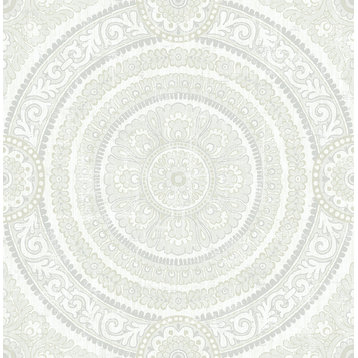 Ornate Round Tile Wallpaper in White IM71110 from Wallquest
