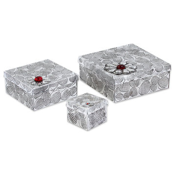Novica Handmade Joyous Gifts Aluminum Repousse Decorative Boxes (Set Of 3)