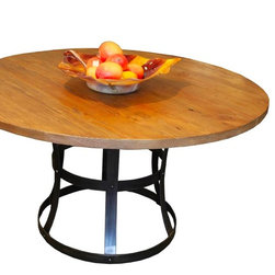 Mortise & Tenon Custom Furniture Store in Los Angeles - Round Detroit Dining Table in Reclaimed Wood and Distressed Metal - Dining Tables