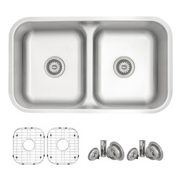 32" L X 18" W Stainless Steel Double Basin Undermount / drop In Kitchen Sink Wit