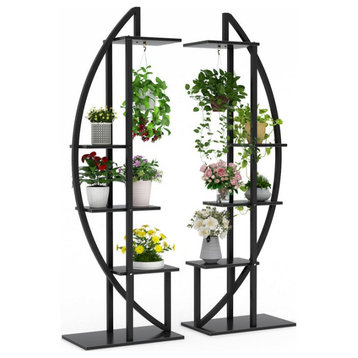 Tribesigns 2 Pack Plant Stand, Curved Half Moon Design with Shelves, Black
