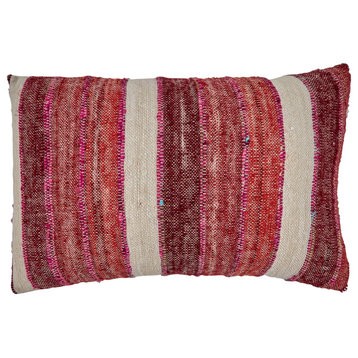 Throw Pillow With Striped Design, Red, 16"x24", Down Filled