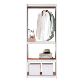 Freestanding Closet Organizer, 86 Garment Rack with Shelves & Hanging  RodsWhite