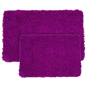 Lavish Home 2 Piece Memory Foam Shag Bath Mat  Purple