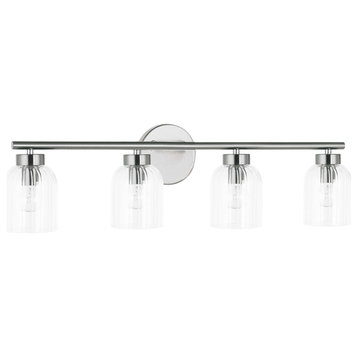 Vienna 4 Light Incandescent Vanity, Polished Chrome, Clear Ribbed Glass