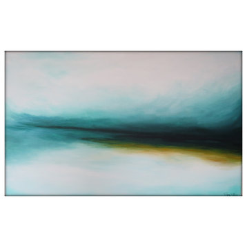 Large Abstract Landscape Painting on Canvas Modern Acrylic Skyline- 30x48- White