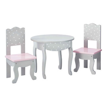 Olivia's Little World - 18 inch Doll Furniture - Table and Chair Set(Grey Polka)