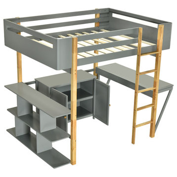 TATEUS Functional and Trendy Loft Bed Unit, with Desk and Storage Solutions, Gray, Twin