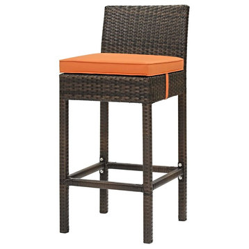 Modern Outdoor Bar Stool, Rattan Wicker, Orange Brown