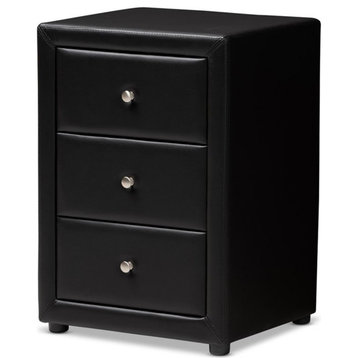 Bowery Hill 3 Drawer Faux Leather Nightstand in Black