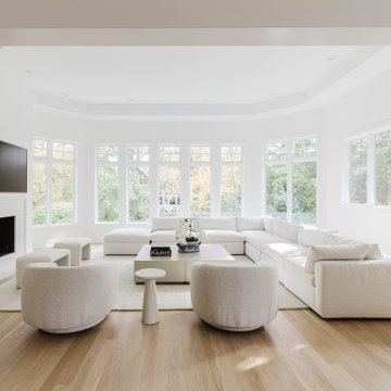 Glencoe Minimalist Living Room With Full-Length Windows and Soft Contemporary Co