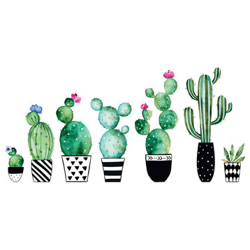 Watercolor Cactus Wall Decals Set of 8