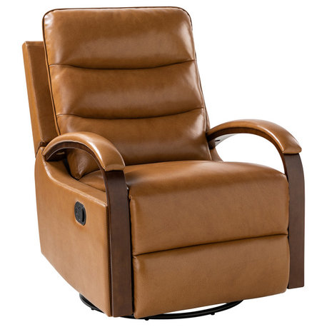Konradin Genuine Leather Swivel Rocking Manual Recliner, Camel