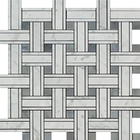 Carrara Italian Polished Marble Tripleweave Mosaic (With Blue-Gray), 10 sq.ft.