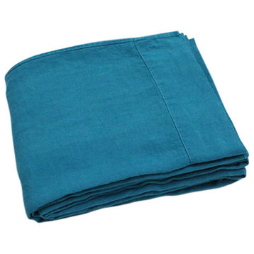 Marine Blue Stone Washed Bed Linen Flat Sheet, Twin