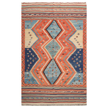 6'6''x10'4'' Hand Woven Wool Southwestern Oriental Area Rug, Blue Color